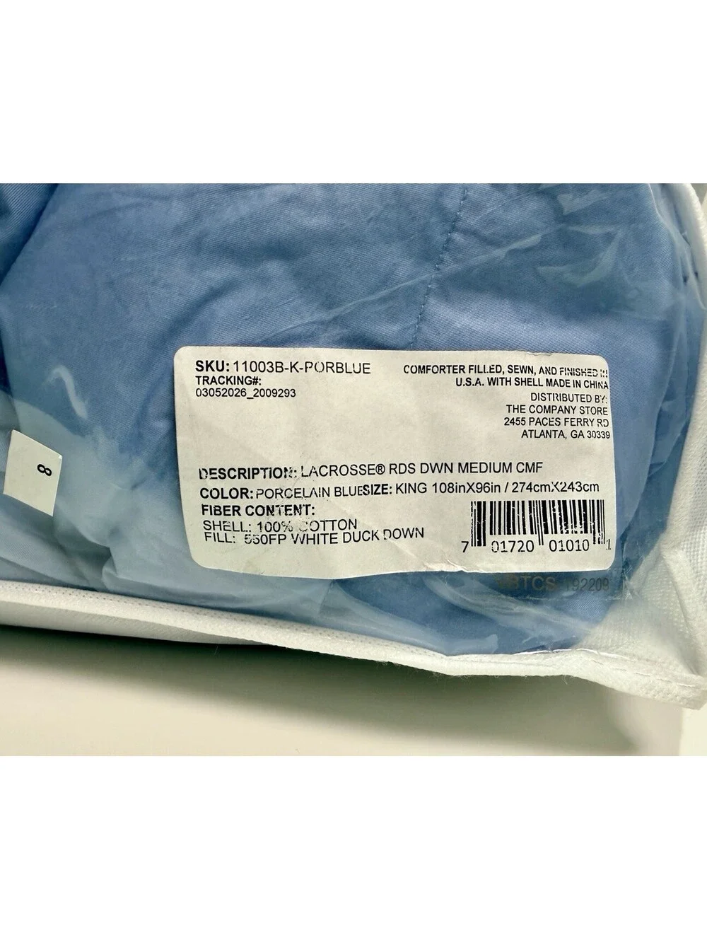 The Company Store LaCrosse RDS Down Comforter King Porcelain Blue Medium